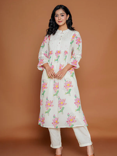 LOTUS FLORAL PRINTED A-LINE KURTA SET