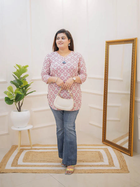 DUSTY PINK IKAT PRINTED TUNIC TOP