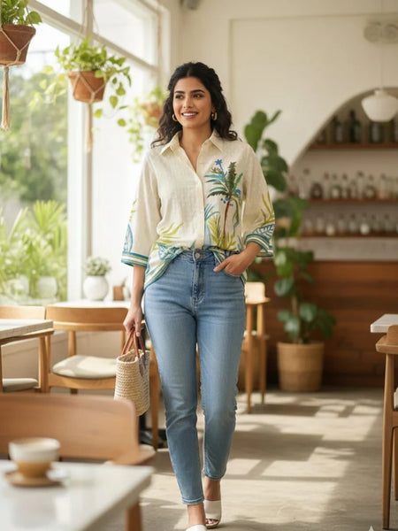 SUNNY PALM PRINTED SHIRT TOP