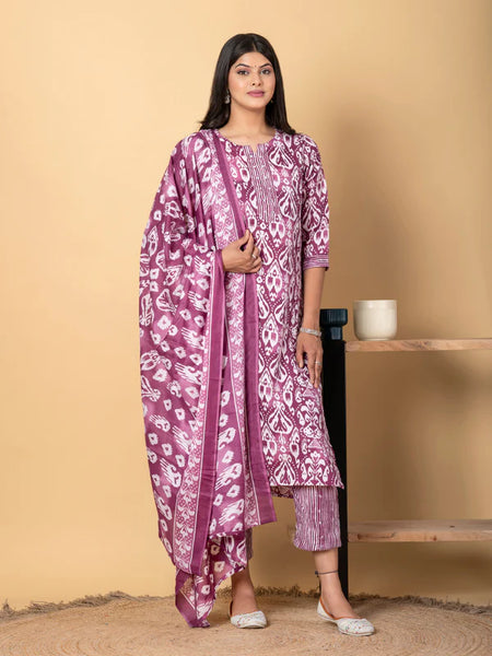 MAGENTA IKAT PRINTED SUIT SET