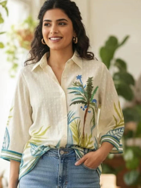 SUNNY PALM PRINTED SHIRT TOP