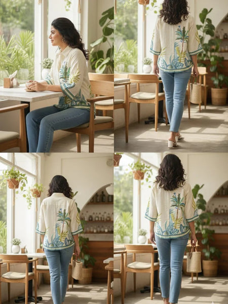 SUNNY PALM PRINTED SHIRT TOP