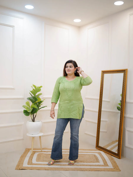 PISTACHIO GREEN EMBROIDERED KURTI