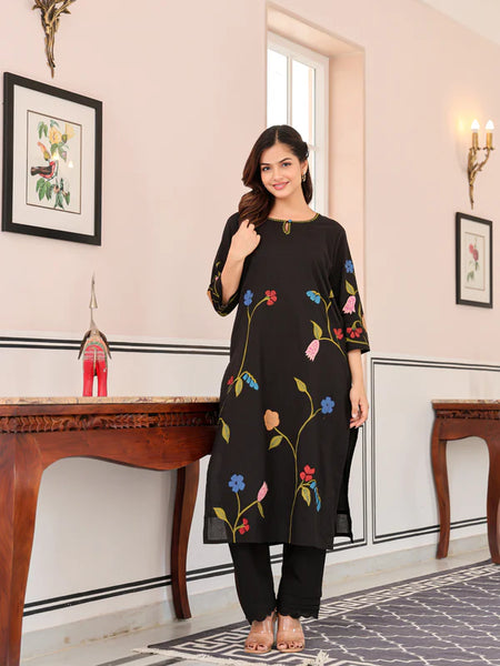 MARINA BLACK FLORAL KURTA SET