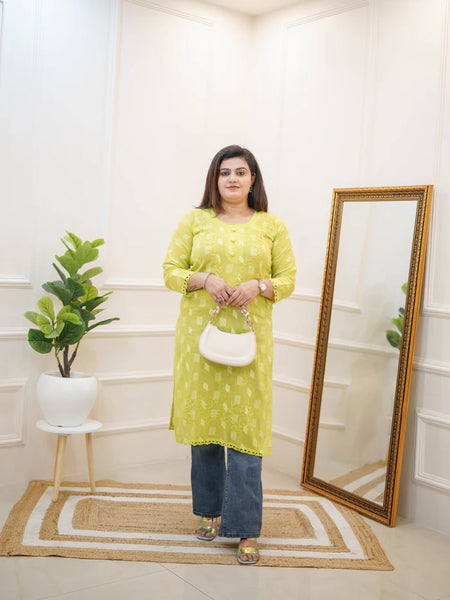LIME YELLOW PRINTED STRAIGHT KURTI