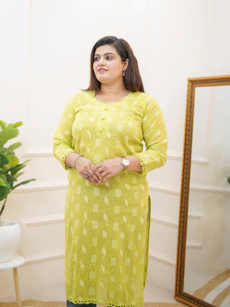 LIME YELLOW PRINTED STRAIGHT KURTI