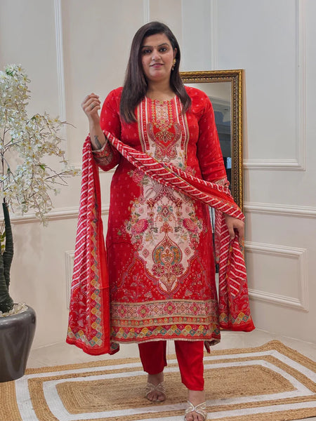 SANA A-LINE RED SUIT SET