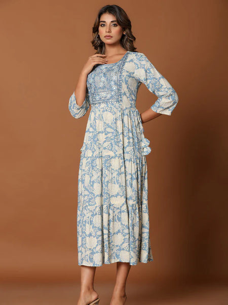 KAYA EMBROIDERED FLARED MAXI DRESS