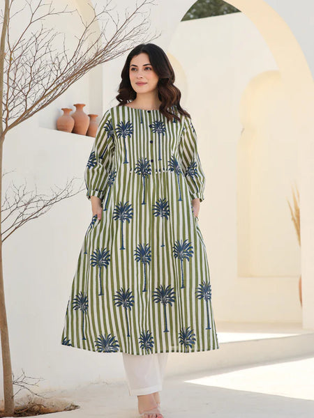HASRAT STRIPED PRINTED KURTA SET