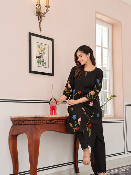 MARINA BLACK FLORAL KURTA SET