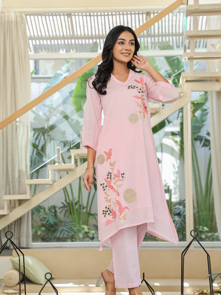 LEHJA ROSE MIST EMBROIDERED KURTA SET