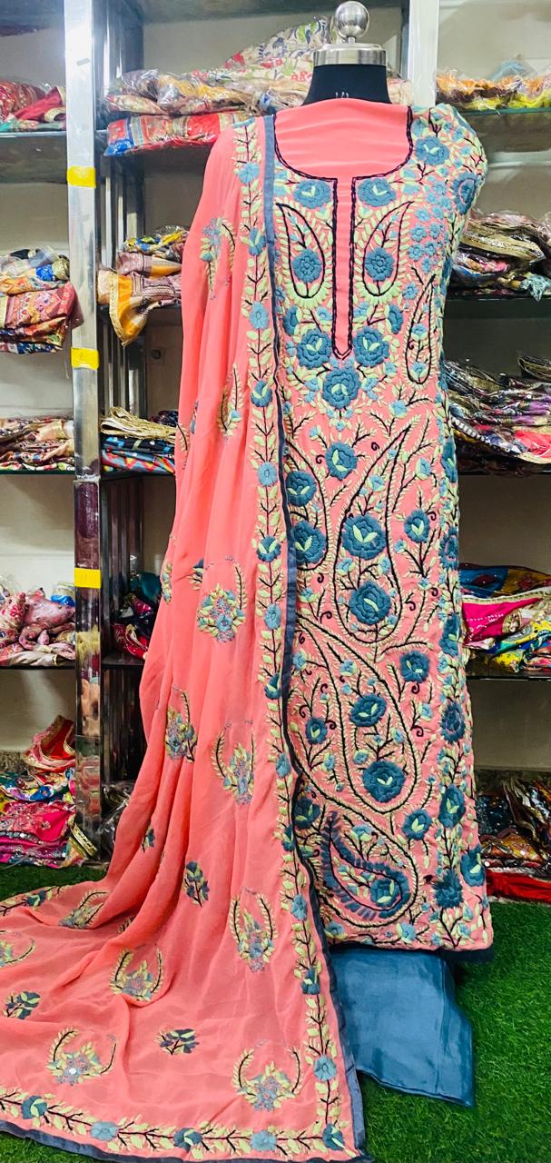 Georgette Phulkari Suits Handwork 2024DEC1019