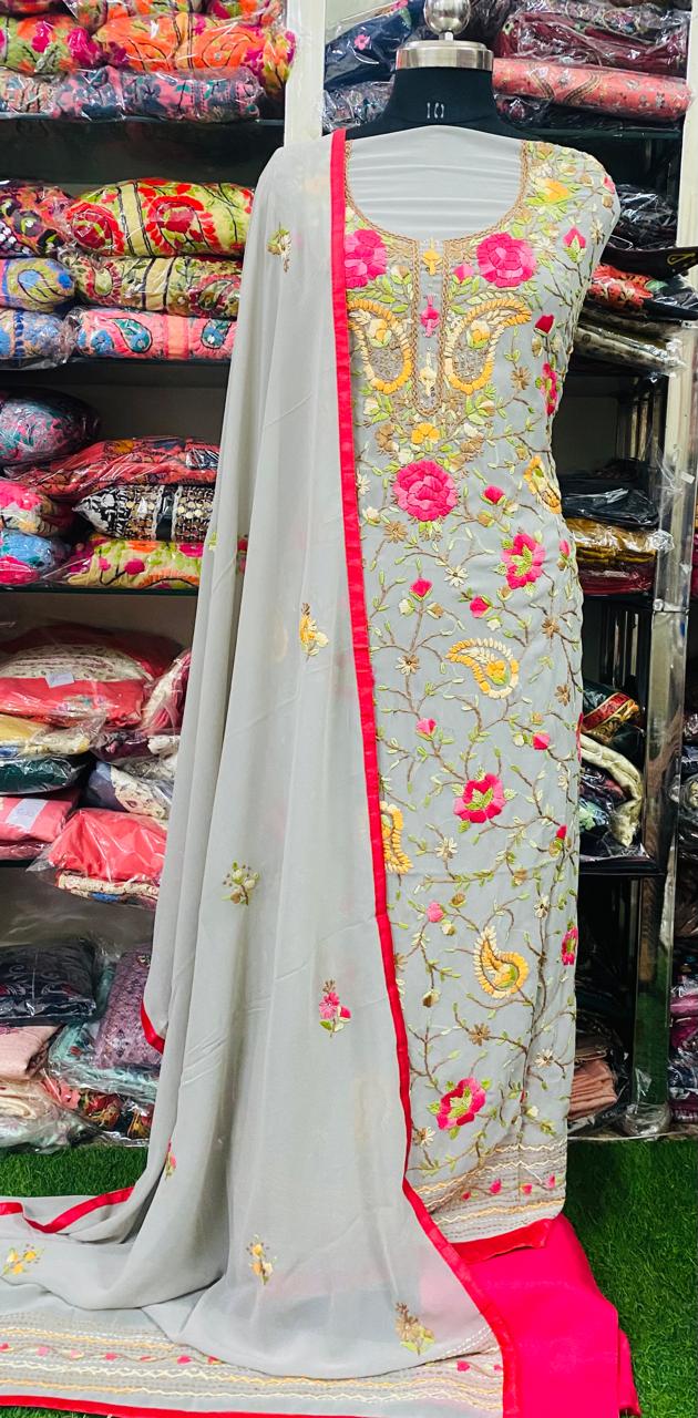 Georgette Phulkari Suits Handwork 2024DEC3129