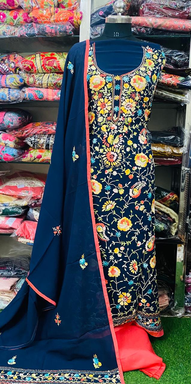 Georgette Phulkari Suits Handwork 2024DEC3141