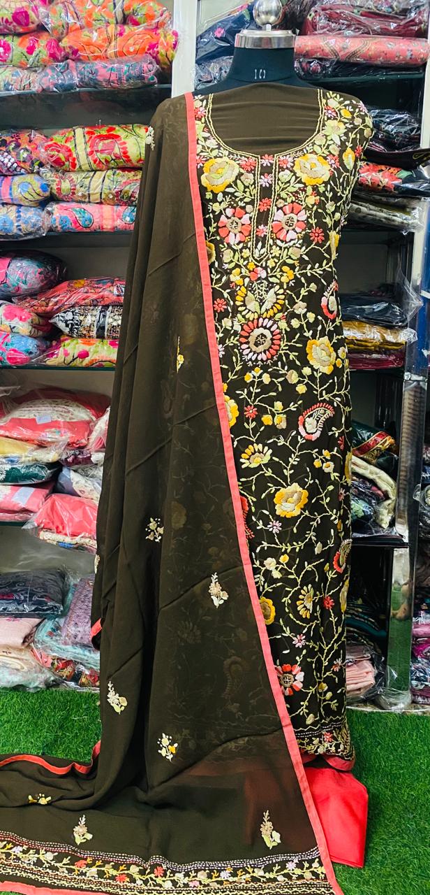 Georgette Phulkari Suits Handwork 2024DEC3148