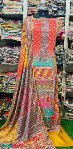 Georgette Phulkari Suits Handwork 2024JAN2130