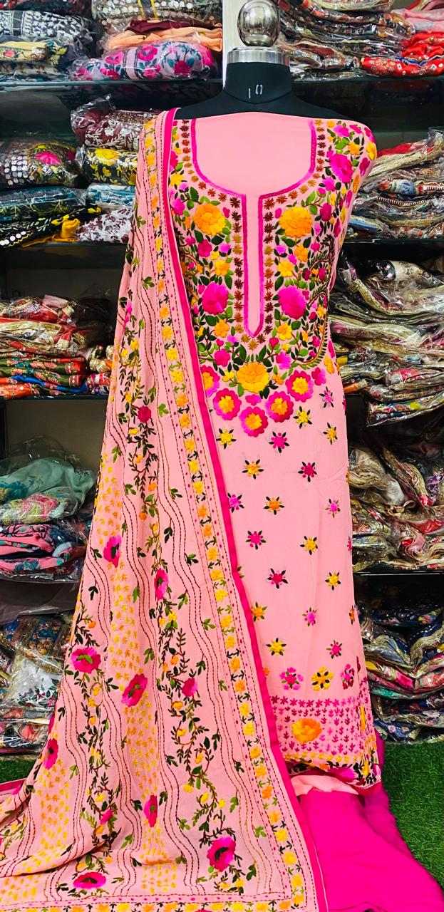 Georgette Phulkari Suits Handwork 2025FEB0111