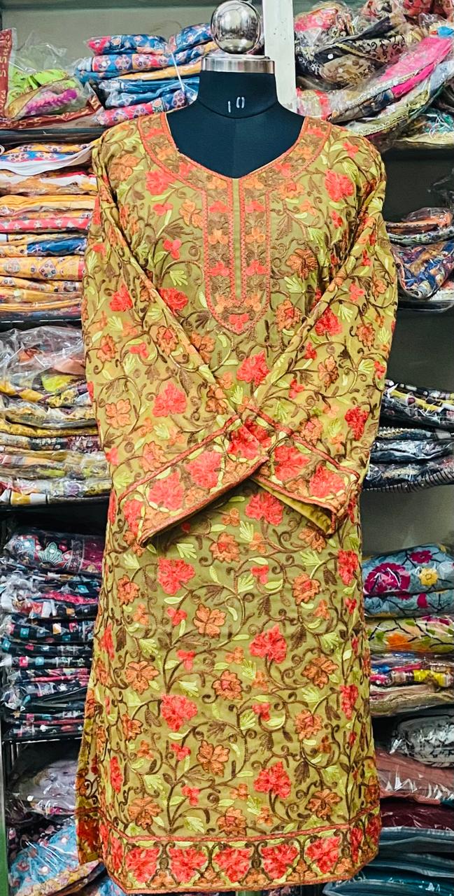 Georgette Kurti Phulkari Handwork CK2025 FEB2018