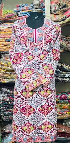 Georgette Kurti Phulkari Handwork CK2025 FEB2026