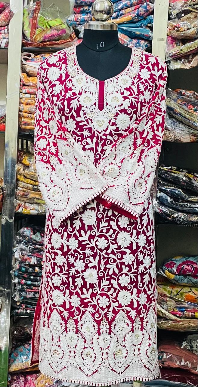 Georgette Kurti Phulkari Handwork CK2025 FEB2201