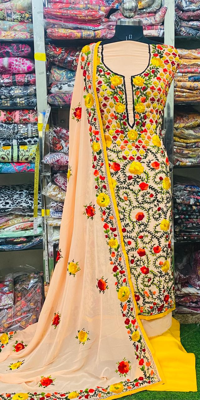 Georgette Phulkari Suits Handwork 2025FEB2346