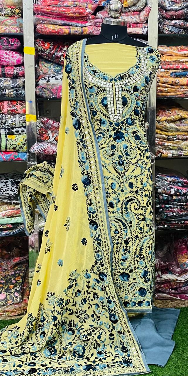 Georgette Phulkari Suits Handwork 2025FEB2354