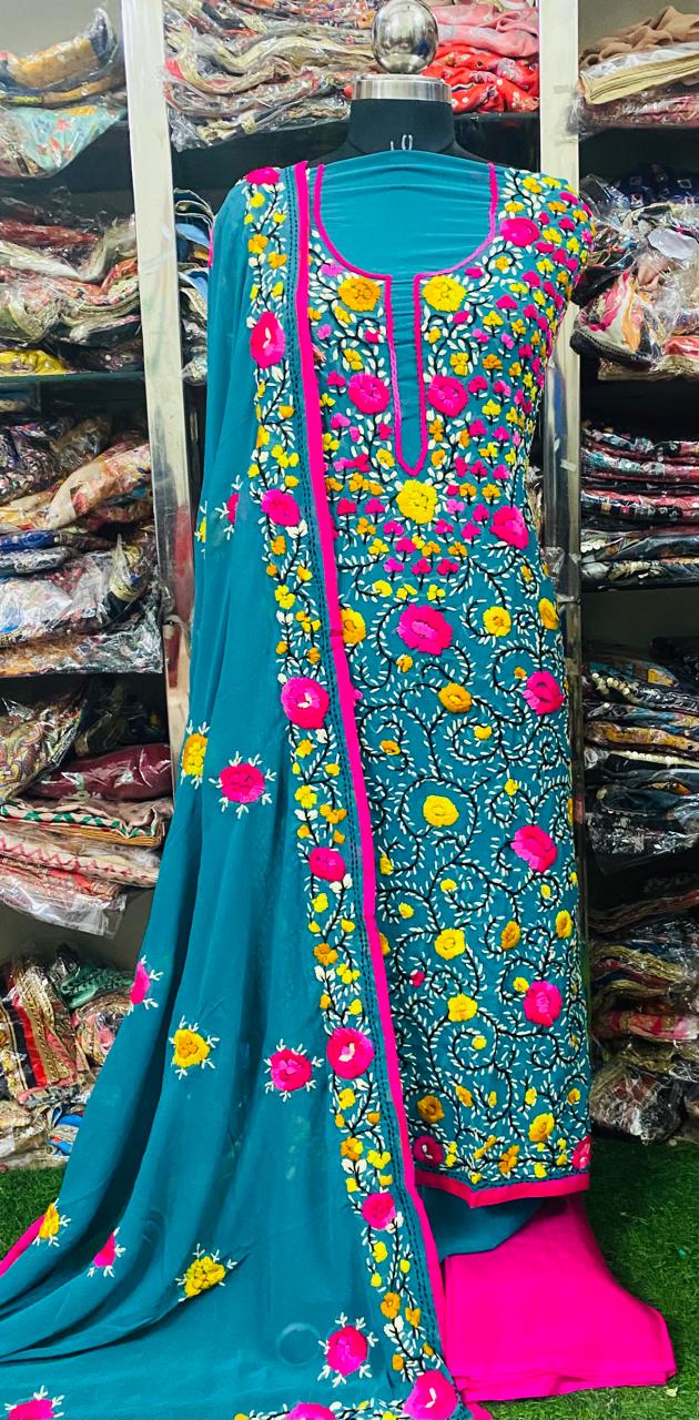 Georgette Phulkari Suits Handwork 2025MAR0205