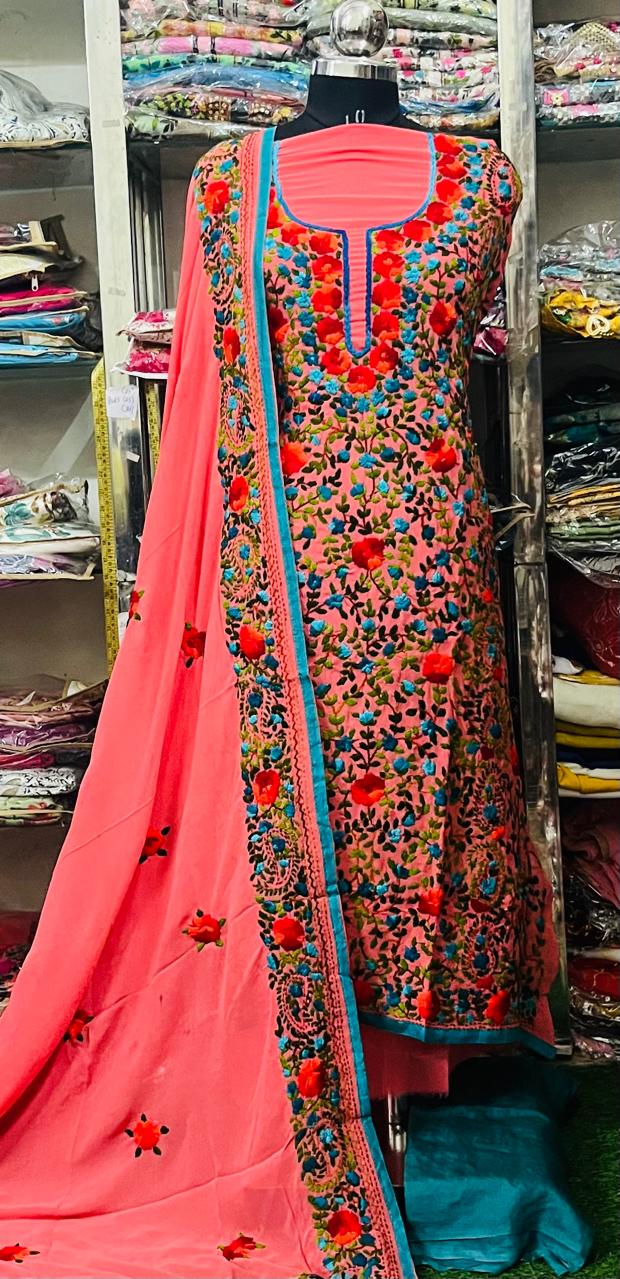 Georgette Phulkari Suits Handwork2025SEP0329