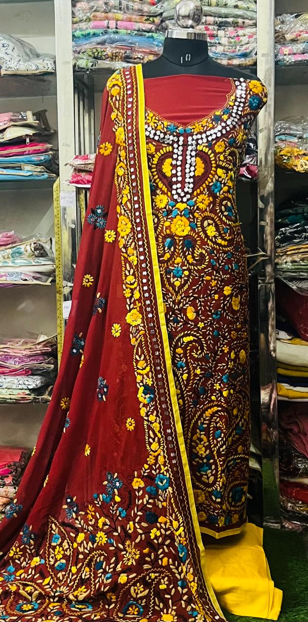 Georgette Phulkari Suits Handwork2025SEP0342