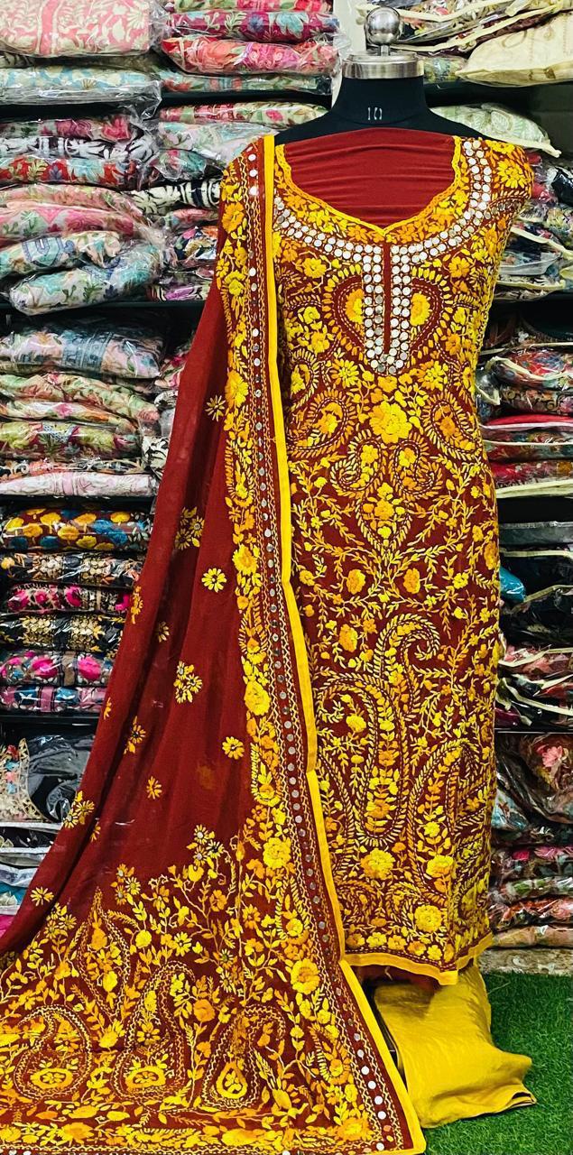 Georgette Phulkari Suits Handwork2025OCT1007