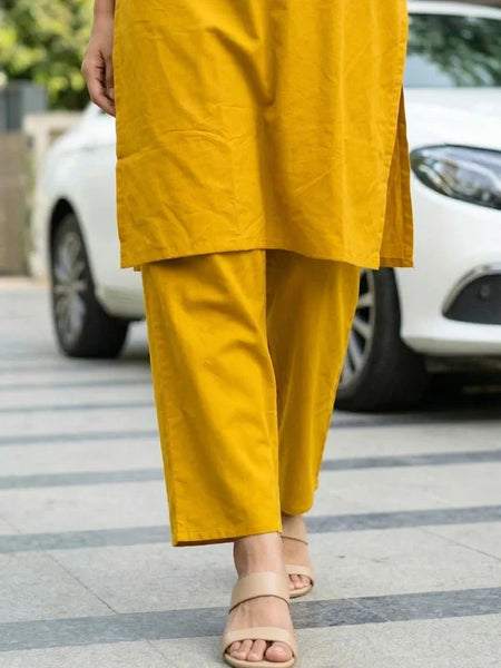 MUSTARD EMBROIDERED STRAIGHT KURTA SET
