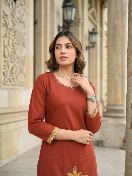 SUNSET RUST EMBROIDERED KURTA SET
