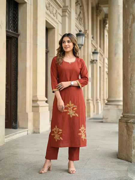 SUNSET RUST EMBROIDERED KURTA SET