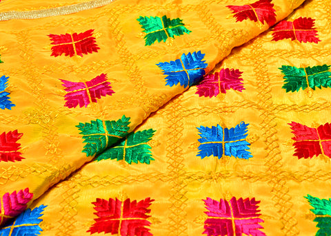 Yellow colour Heavy Phulkari Dupatta