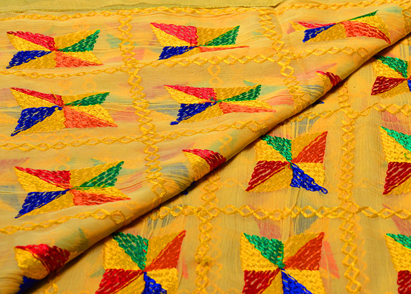 Yellow color Simple Phulkari Dupatta