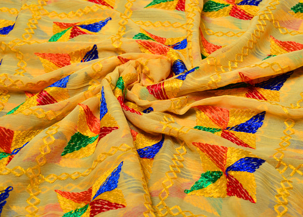 Yellow color Simple Phulkari Dupatta