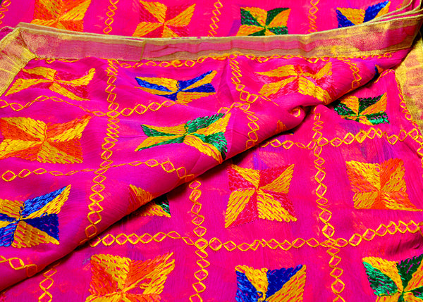 Pink color Simple Phulkari Dupatta
