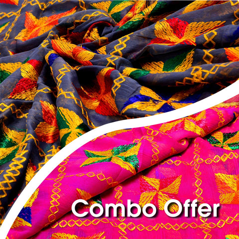 Grey & Rani Color Phulkari Dupatta