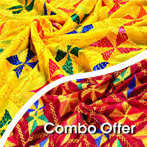 Yellow & Red Color Phulkari Dupatta