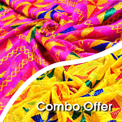 Yellow & Rani Color Phulkari Dupatta